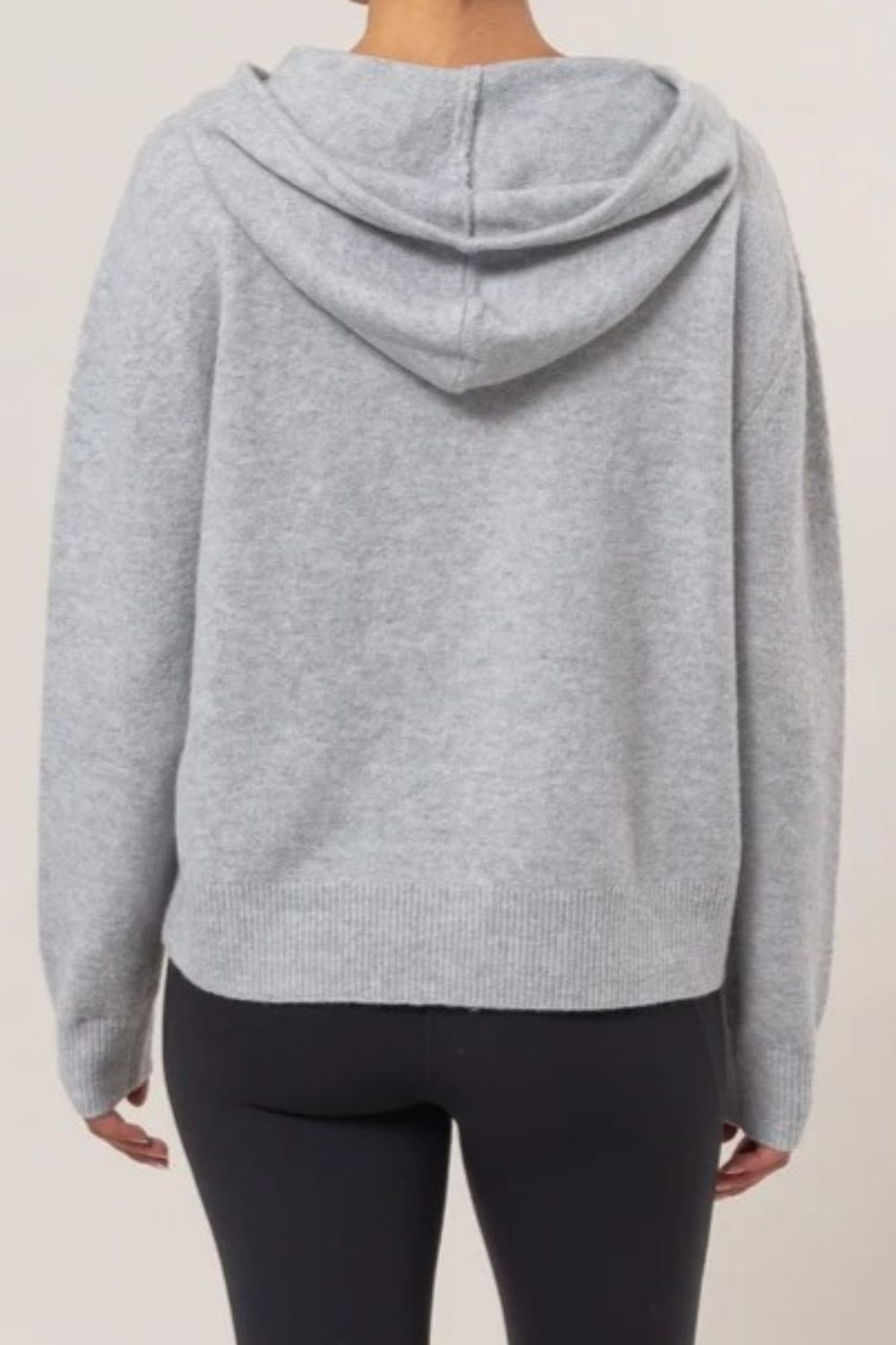 HYFVE Drawstring Long Sleeve Hooded Sweater in Light Heather Gray Stretch