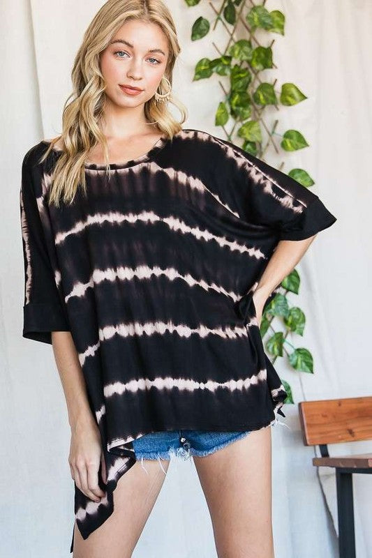 STRIPED TIE DYE ROUND NECK TUNIC