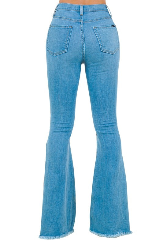 GJG Denim Rodeo Cowhide Bell Bottom Jeans in Light Blue Inseam 32"