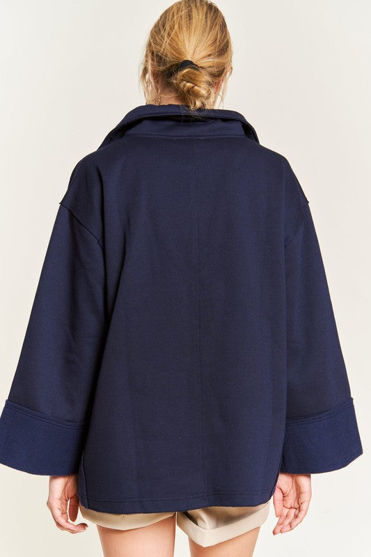 Jade By Jane High Collar Oversized Knit Top in Navy