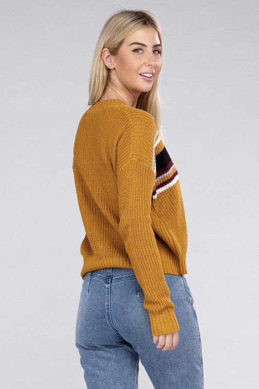 Ambiance Apparel Stripe Front Drop Shoulder Cropped Sweater in 3 Colors