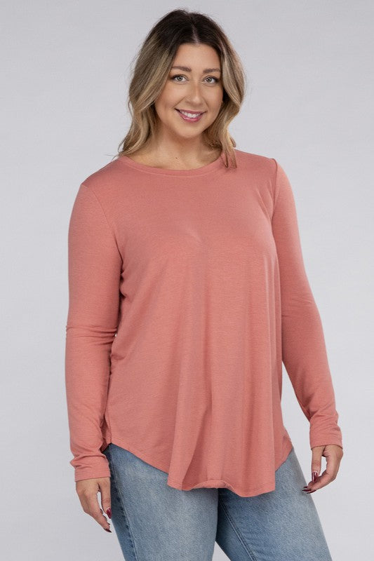 Zenana Plus Size Long Sleeve Round Hem Jersey Tunic T-Shirt