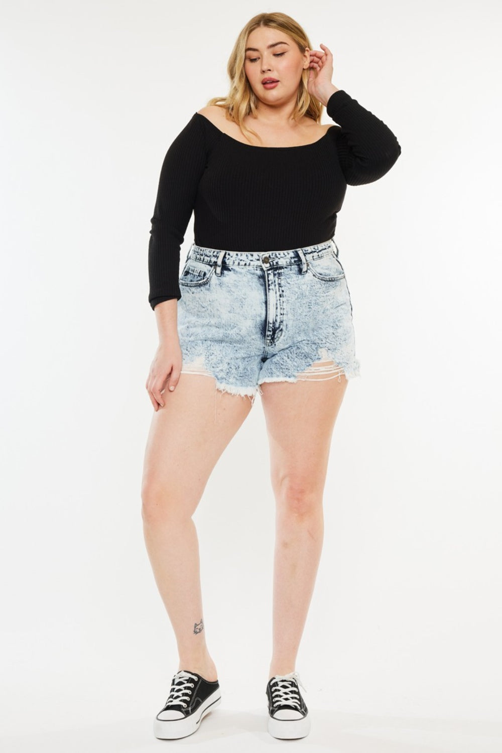 Kancan Washed Out Raw Hem Denim Shorts