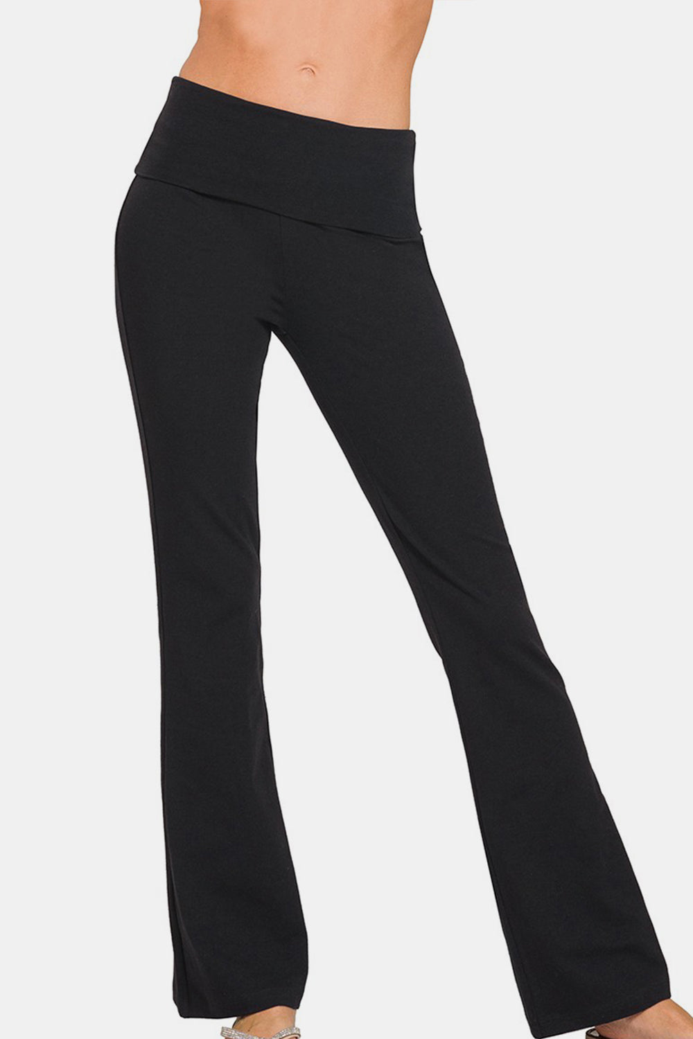 Zenana Activewear Stretch Cotton Bootcut Leggings / Yoga Pants in Black