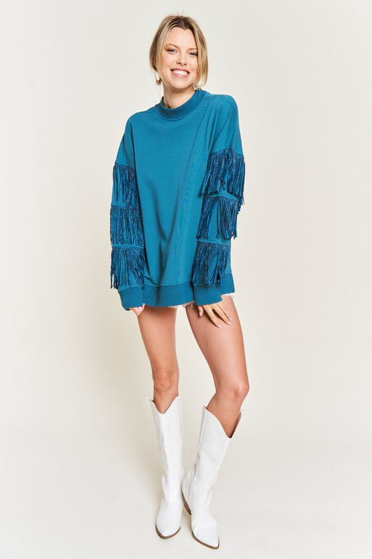 Jade By Jane Silver Studded Fringed Sleeve Top in 2 Colors