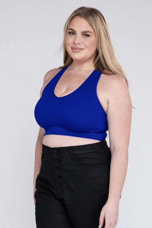 Zenana Plus Ribbed Racerback Cropped Tank Top