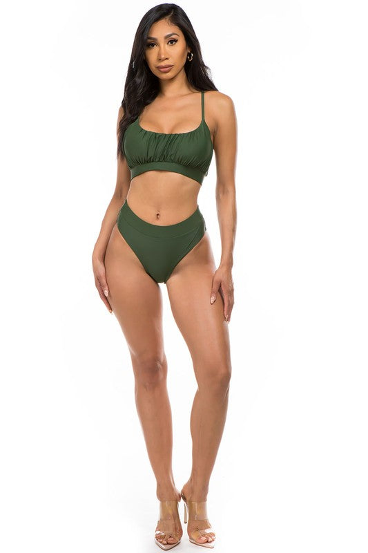 Mermaid Swimwear Two-Piece High Waist Ruched Swimsuit in 4 Colors