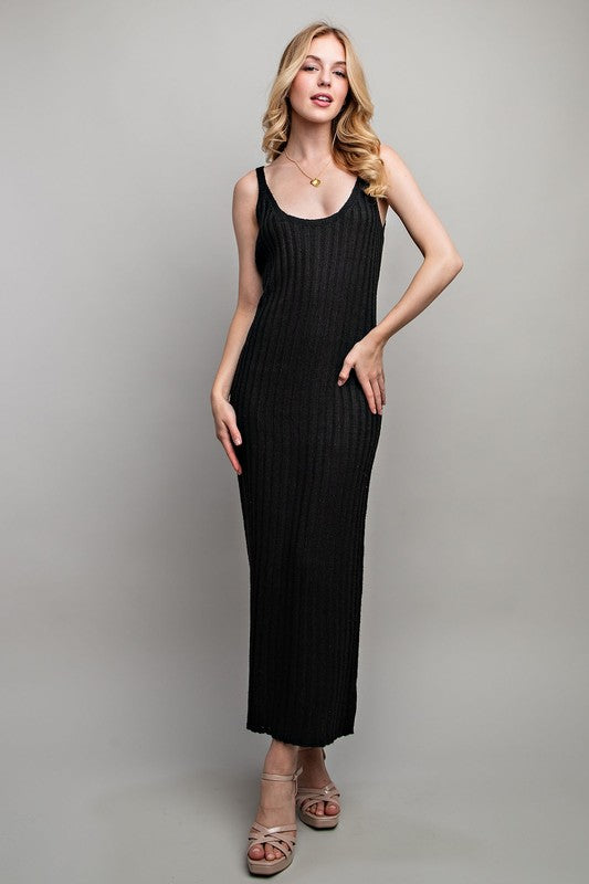 Sweet Generis Ribbed-Knit Bodycon Cami Maxi Dress in Black or Taupe