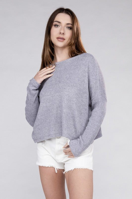 Zenana Soft Ribbed Knit Round Neck Cropped Sweater in 5 Colors