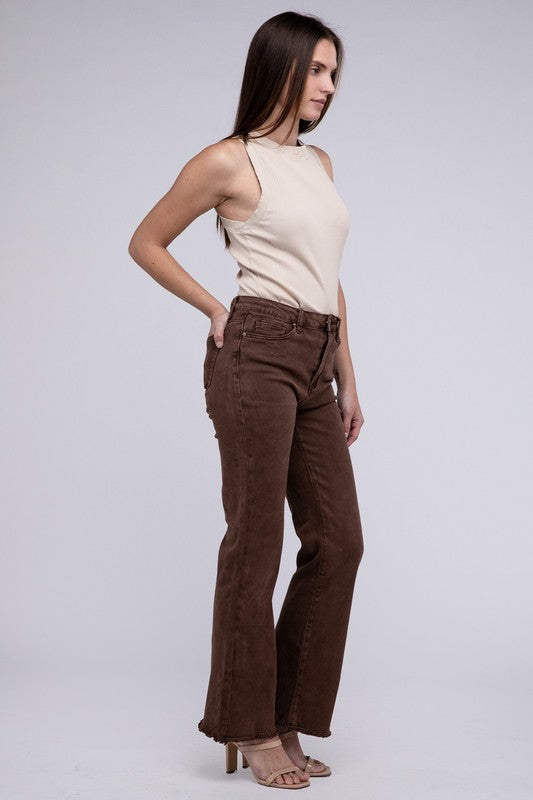 Zenana Color Washed Cotton Raw Hem Wide Leg Jeans in 6 Colors