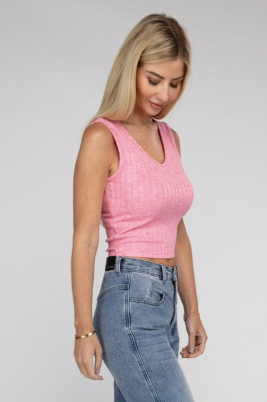 Zenana Ribbed Scoop Neck Fitted Cropped Tank Top in 7 Colors