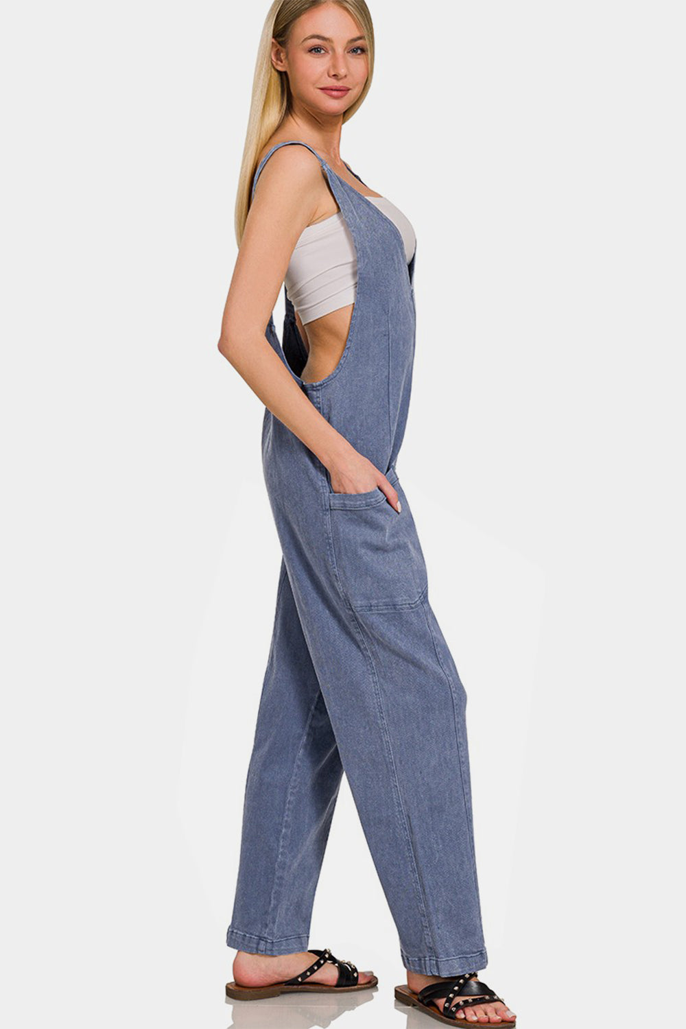 Zenana Cotton Wide Strap Jumpsuit