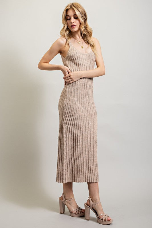 Sweet Generis Ribbed-Knit Bodycon Cami Maxi Dress in Black or Taupe