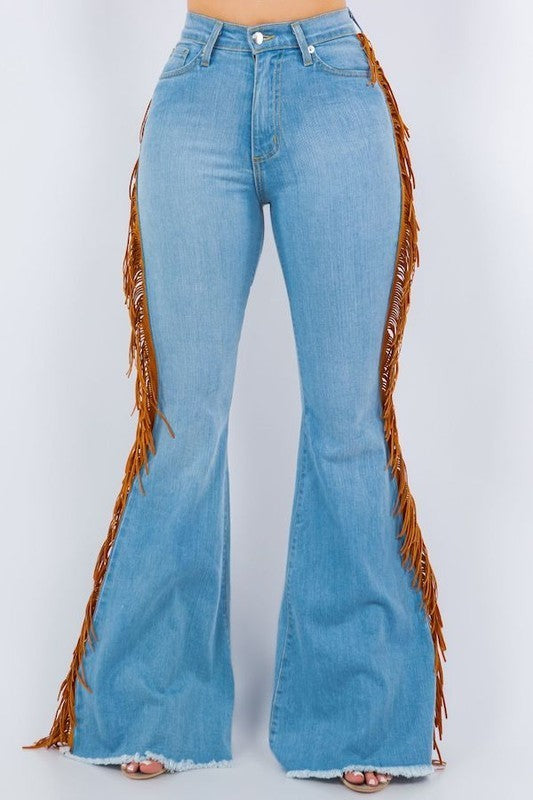 Fringe Bell Bottom In Light Blue