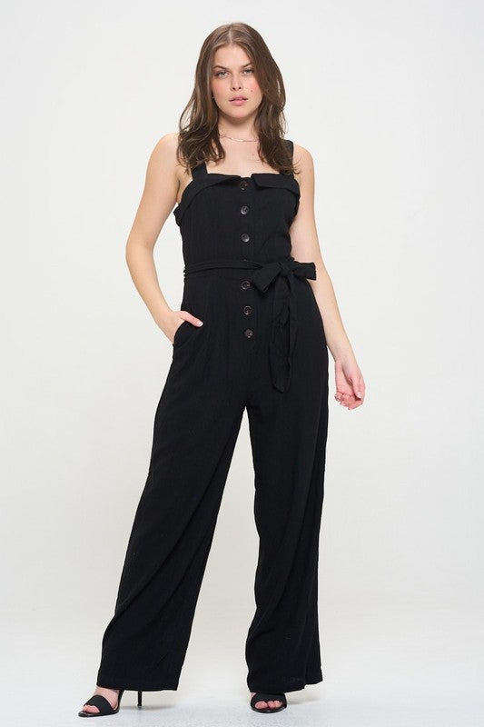 JADE BY JANE SLEEVELESS ADJUSTABLE STRAP BUTTON DOWN JUMPSUIT IN 2 COLORS