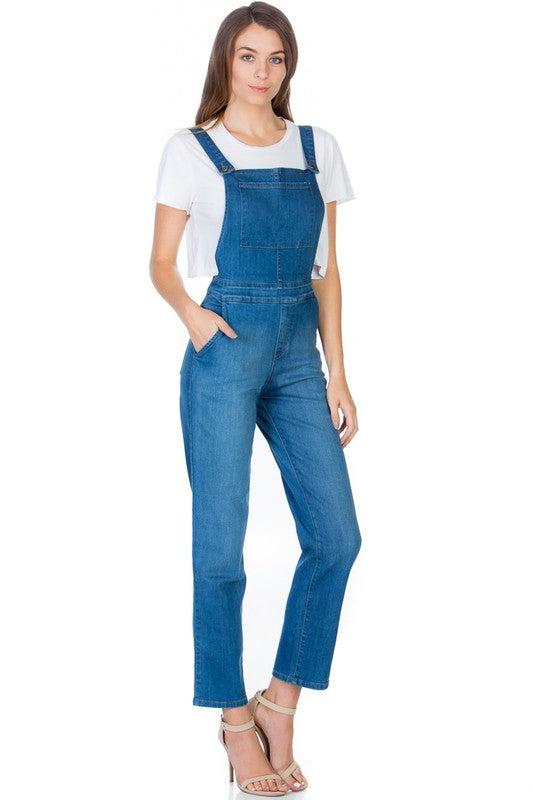 O2 Demin Straight Leg Denim Overalls in Medium or Dark Wash