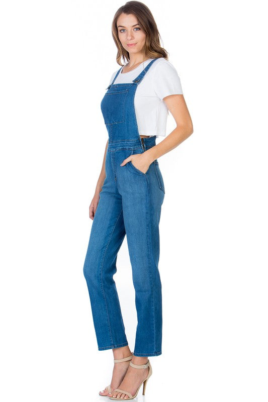 O2 Demin Straight Leg Denim Overalls in Medium or Dark Wash