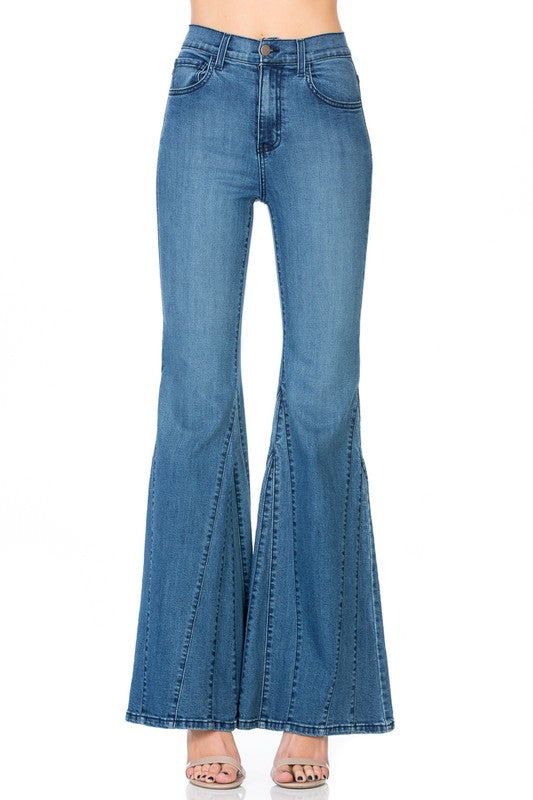 O2 Denim High Waisted Wide Mermaid Flare Denim Jeans