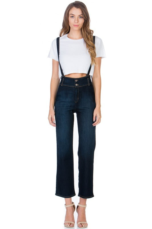 O2 Denim High Waist Flared Leg Denim Overall Jeans in 5 Colors