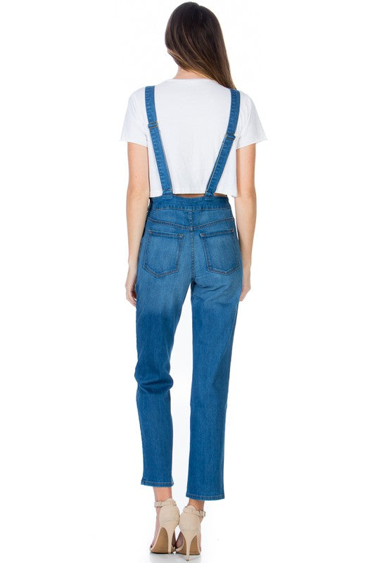 O2 Demin Straight Leg Denim Overalls in Medium or Dark Wash