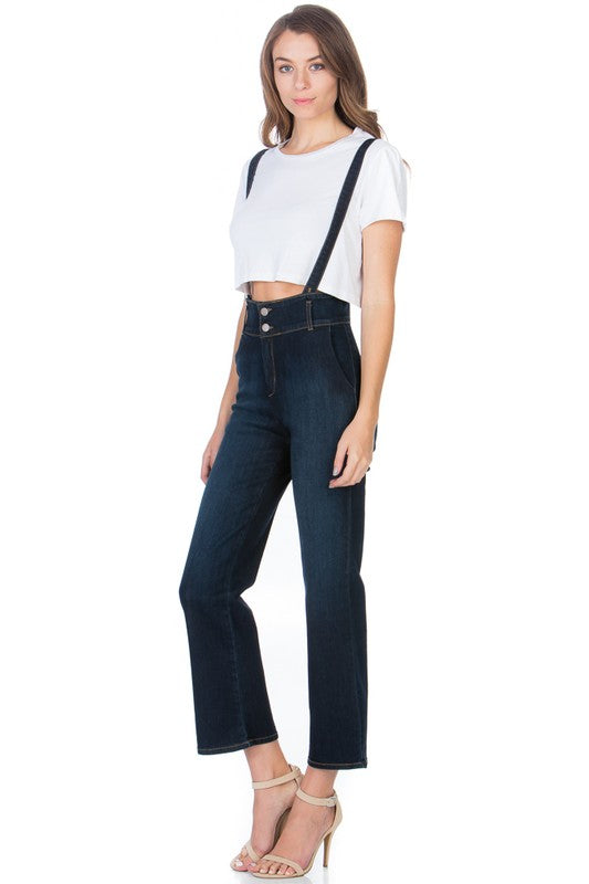 O2 Denim High Waist Flared Leg Denim Overall Jeans in 5 Colors