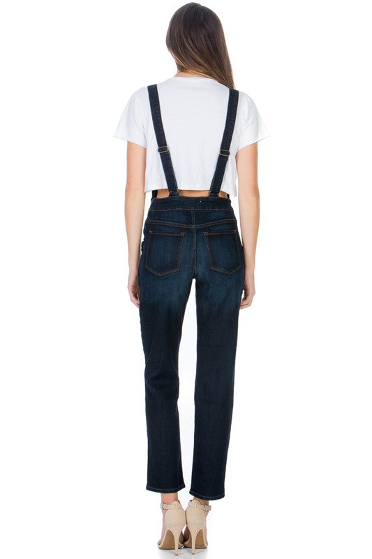 O2 Demin Straight Leg Denim Overalls in Medium or Dark Wash