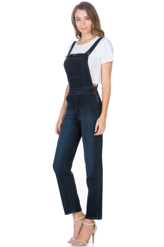 O2 Demin Straight Leg Denim Overalls in Medium or Dark Wash