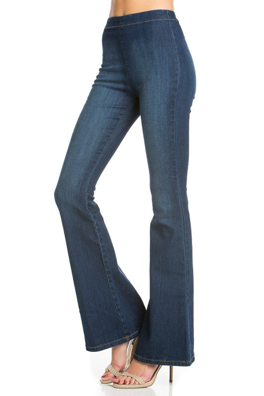 O2 Denim Zipper Back Flare Denim Jeans in 3 Color Washes