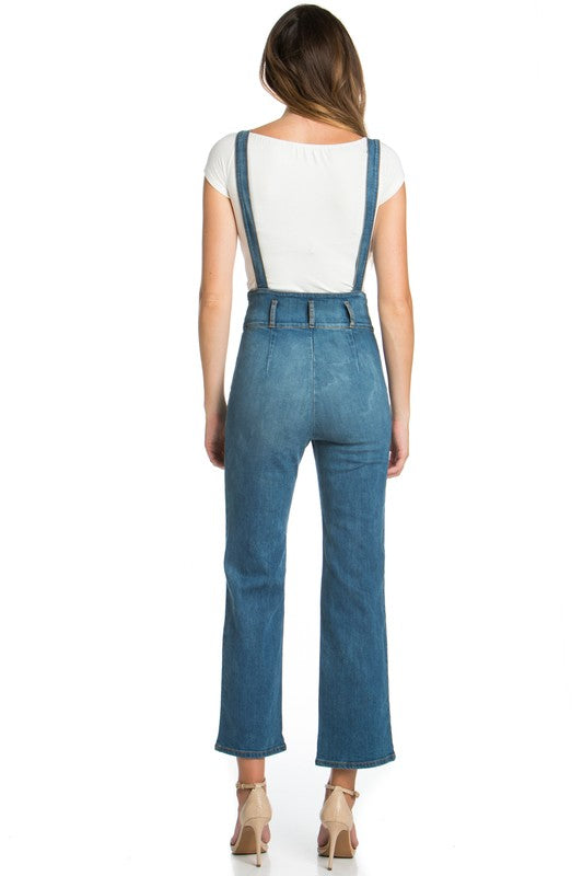 O2 Denim High Waist Flared Leg Denim Overall Jeans in 5 Colors