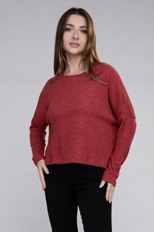 Zenana Soft Ribbed Knit Round Neck Cropped Sweater in 5 Colors