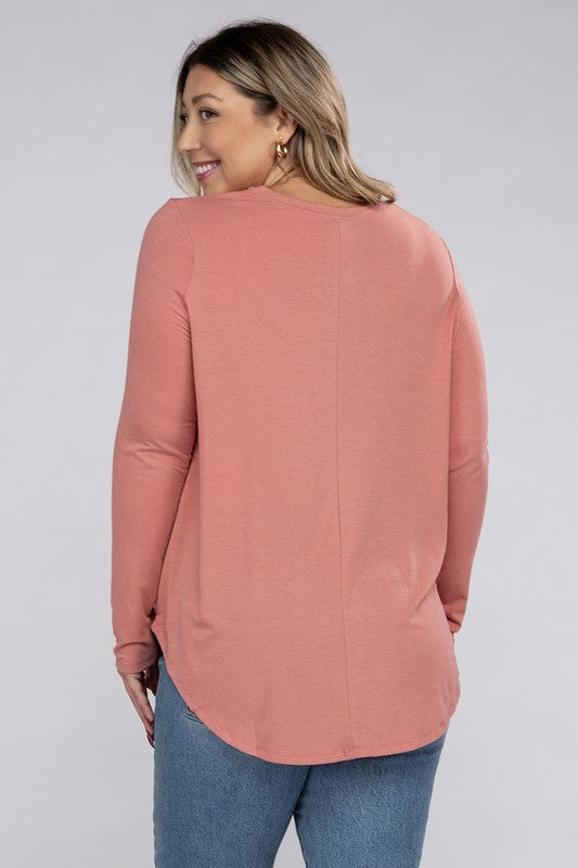 Zenana Plus Size Long Sleeve Round Hem Jersey Tunic T-Shirt