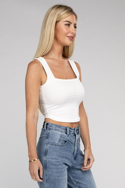 Zenana Cotton Square Neck Brami / Cropped Cami Tank Top in 6 Colors