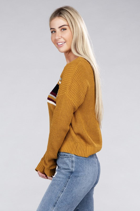 Ambiance Apparel Stripe Front Drop Shoulder Cropped Sweater in 3 Colors