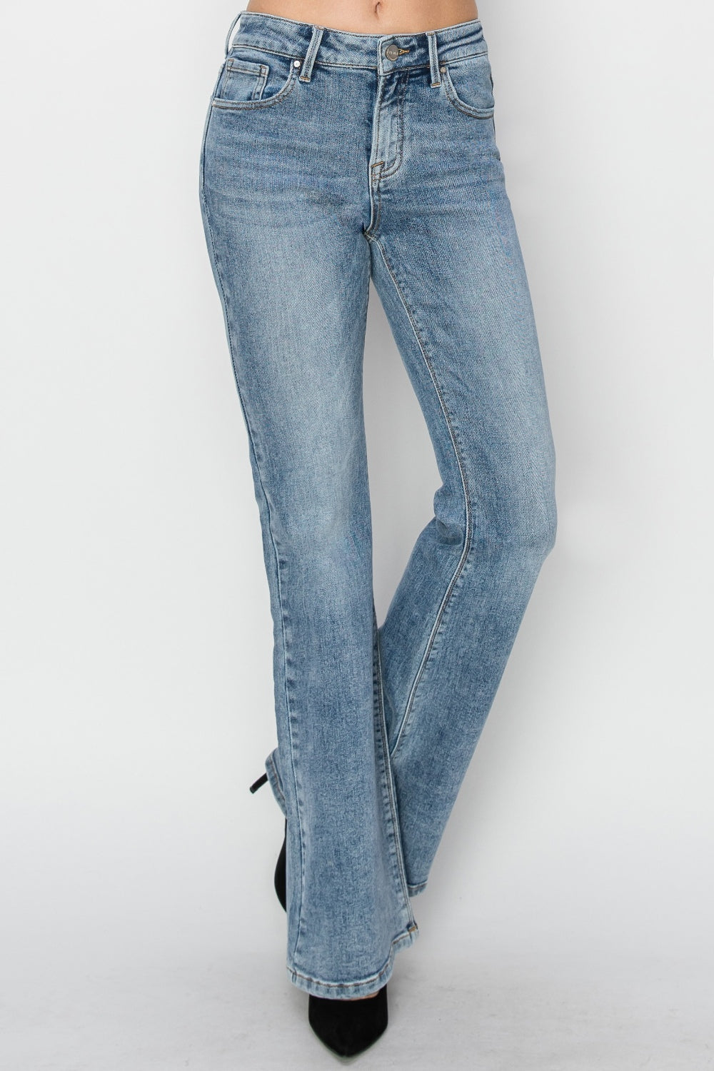 RISEN Full Size Mid Rise Bootcut Jeans in Medium Wash Blue