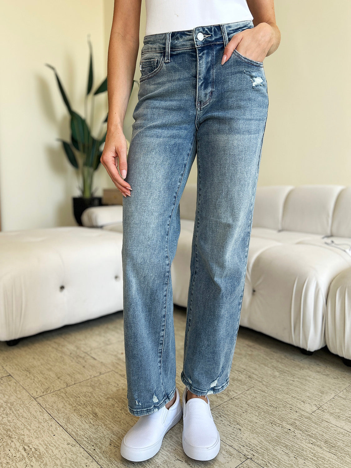 Judy Blue High Waist Distressed Straight Jeans