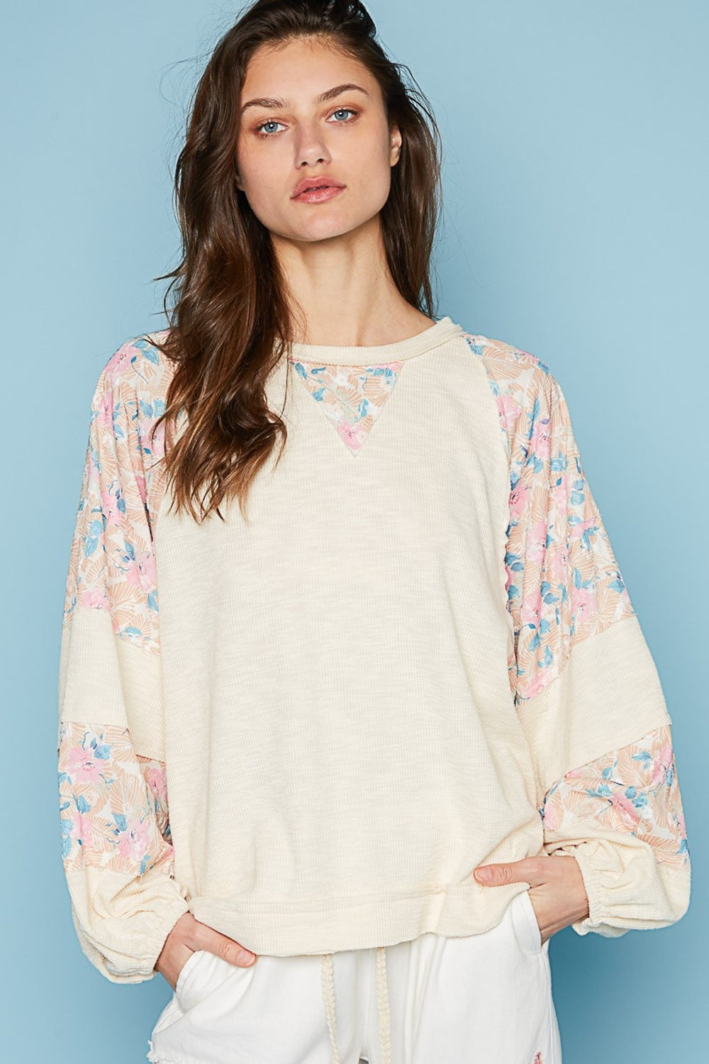 POL Floral Balloon Sleeve Top