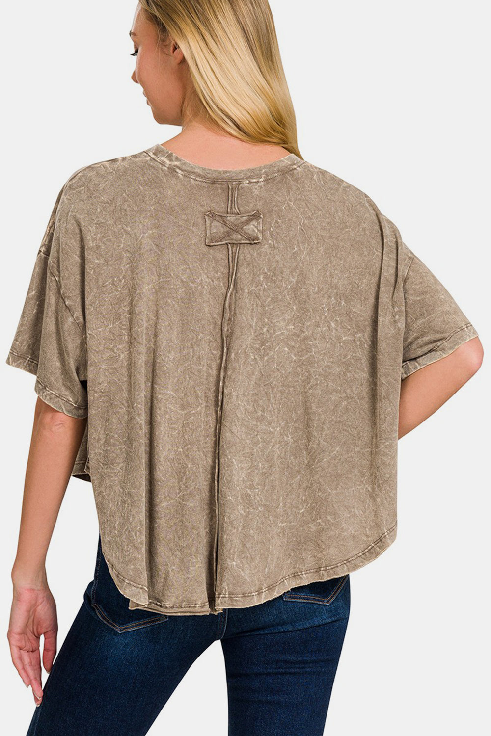 Zenana Cotton Oversized Cropped T-Shirt in Washed Mocha