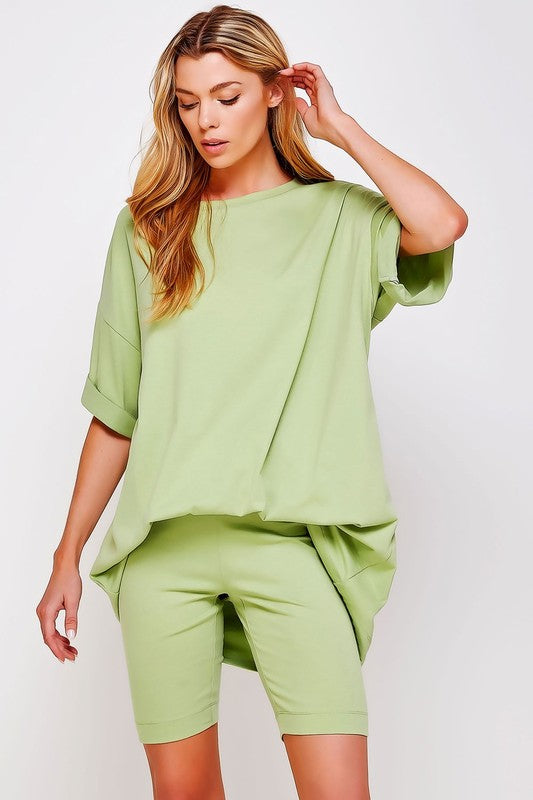 Sweet Generis Two Piece Oversized T-Shirt and Biker Shorts Set in 9 Colors