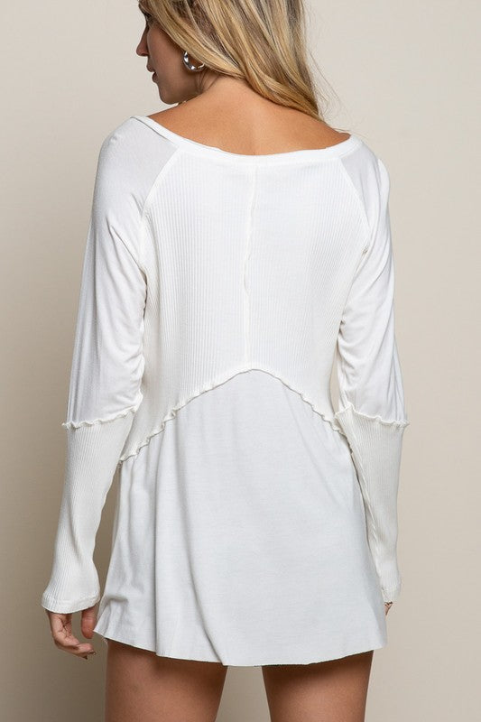 POL Vintage Washed Long Sleeve V-Neck Top in 3 Colors