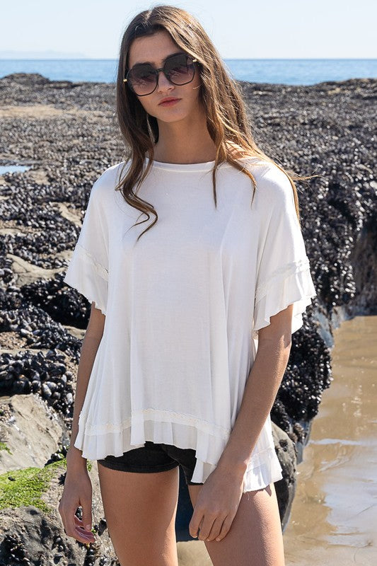 POL Ruffle Overlay Back Short Sleeve Top