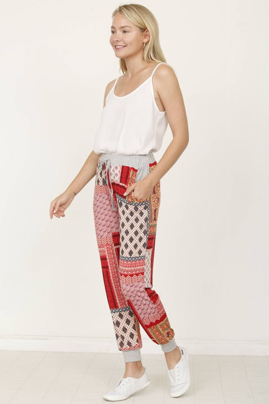 EG Fashion Plus Size Quilted Patchwork Print Joggers