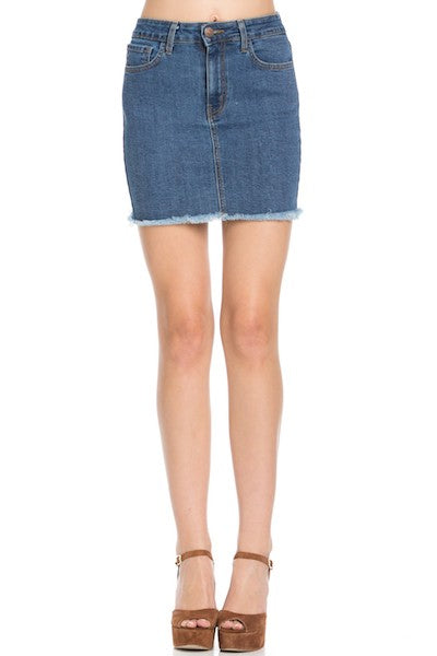 O2 Demin Raw Hem Stretch Denim Jean Mini Skirt in 11 Colors