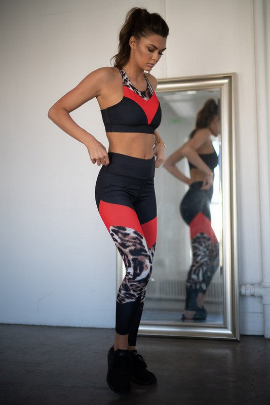 Yelete Colorblock Cheetah Print Activewear Tank & Leggings Set