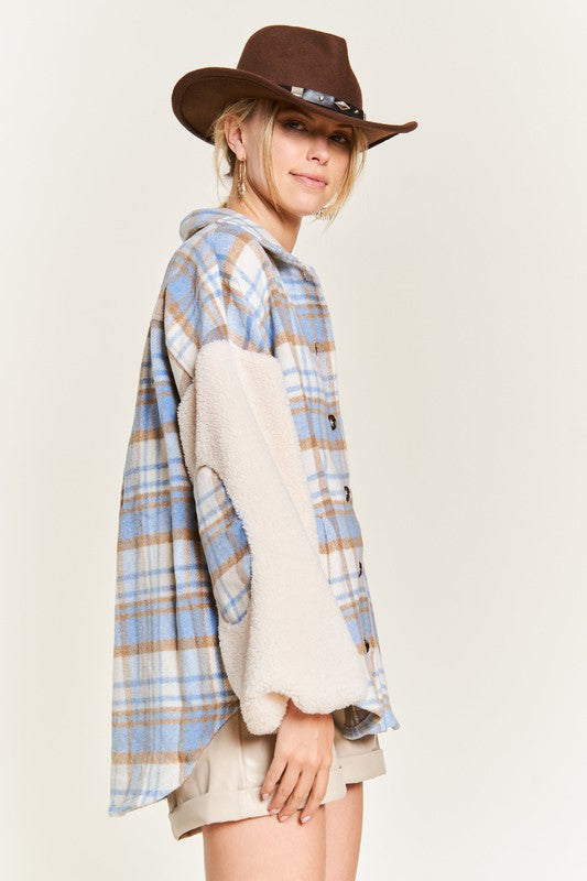 Jade By Jane Multi Plaid Fuzzy Sleeve Jacket