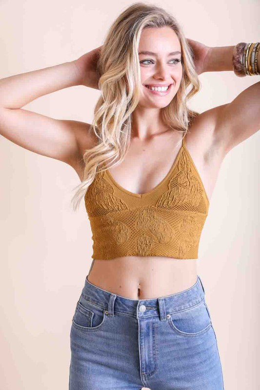 Leto Accessories Seamless Padded Textured V-Neck Brami Bralette in 6 Colors