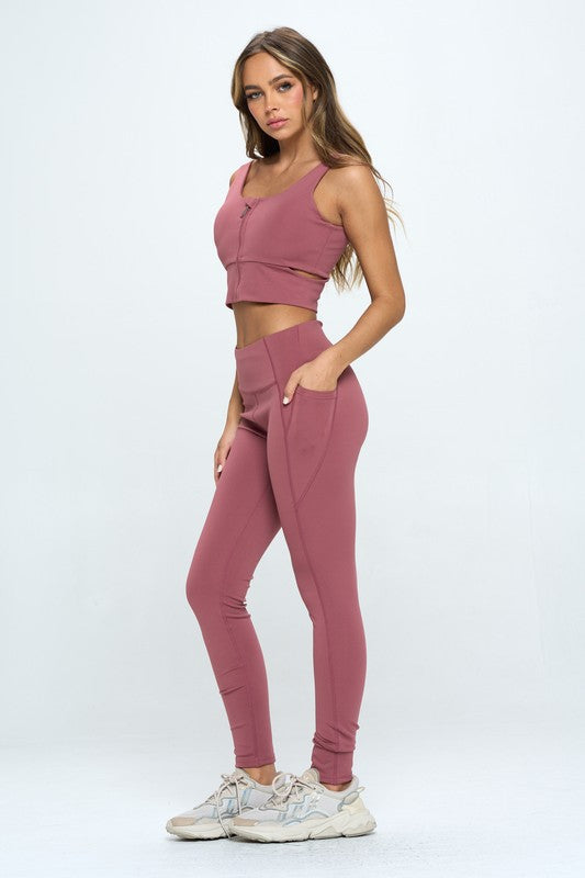 OTOS Active Two Piece Zip Up Crop Sports Tank & Leggings Set in 5 Colors