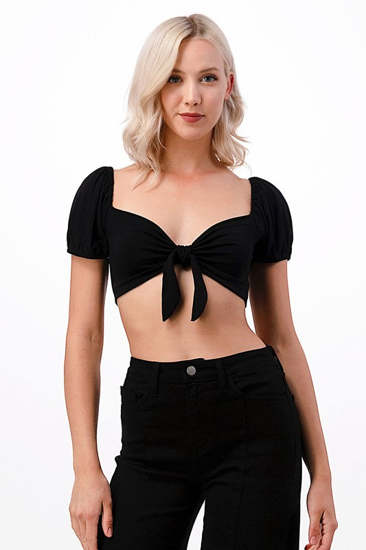 O2 Denim Cross Strap Crop Top in Black or White