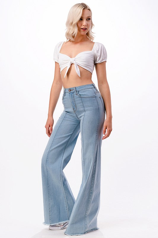 O2 Denim Cross Strap Crop Top in Black or White