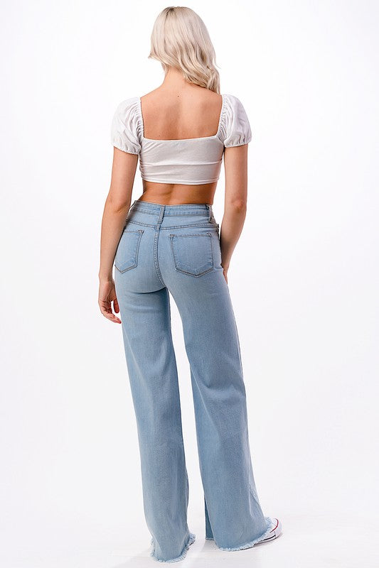 O2 Denim Cross Strap Crop Top in Black or White