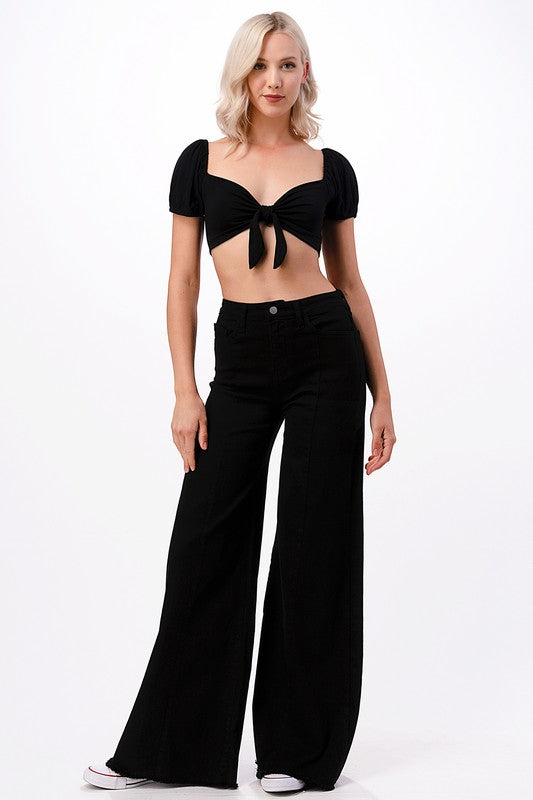 O2 Denim Cross Strap Crop Top in Black or White